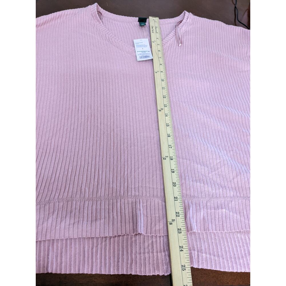 Wild Fable Oversize‎ Sweater L Pink Ribbed Knit Hi Low Boxy Side Slit V Neck Top - Picture 7 of 13